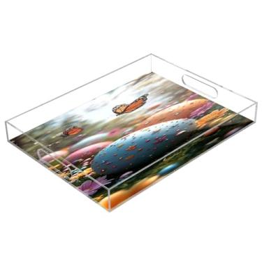 Imagem de STAYTOP Bandeja de acrílico Happy Easter Eggs 15,7 × 11,20 cm, bandejas decorativas à prova de derramamento, organizador de bancada para café da manhã, chá, comida, maquiagem