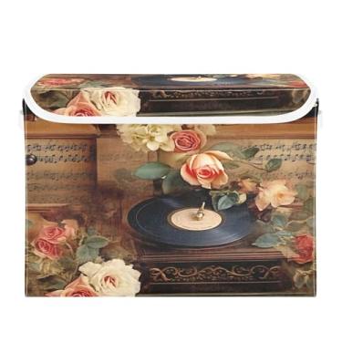 Imagem de xigua Caixas de armazenamento vintage para toca-discos com tampas e alça de transporte, caixas de armazenamento dobráveis, organizadores de recipientes, cestos, cubo com capa para casa, quarto