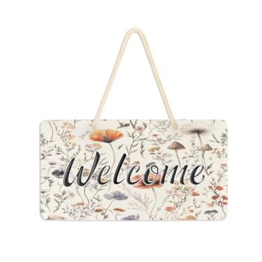 Imagem de Burbuja Placa de boas-vindas floral para porta da frente, placa de boas-vindas de PVC para decoração de férias de casa de fazenda, 15 x 28 cm