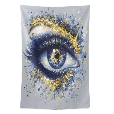 Imagem de STAYTOP Tapeçaria de parede lindos olhos azuis dourados tapeçarias para decoração de casa decoração de dormitório sala de estar quarto tapete de parede (60 × 51 polegadas)