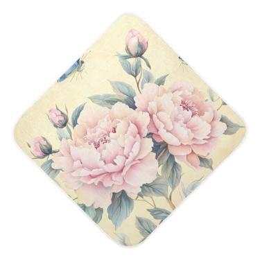 Imagem de Burbuja Toalha de banho para bebês delicadas peônias rosas borboletas - Toalha com capuz de musselina macia e absorvente para recém-nascidos e bebês, 89 x 89 cm