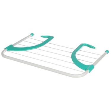 Imagem de Varal Portátil para Porta e Janela, Secador de Roupa para Apartamento, Branco e Turquesa