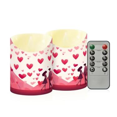 Imagem de Wassud Pacote com 2 velas de árvore de coração (2) velas sem chama com controle remoto, velas realistas cintilantes com temporizador, velas decorativas para Natal, casamento, festa, decoração de casa