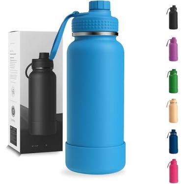 Imagem de Garrafa Térmica 1000ML - Duplamente Isolada, Aço Inox 304, Base Emborrachada Anti Derrapante, Mantém Bebidas Quentes por 12 Horas e Geladas por 24 Horas (Azul Wide)