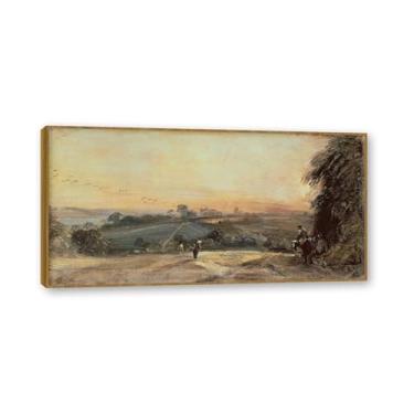 Imagem de Moldura de teca. Mural com moldura de madeira maciça John Constable Pintura de paisagem Arte de romance Imagem emoldurada pronta Arte de parede elegante. (Pôr do sol outono). 30 x 60 cm