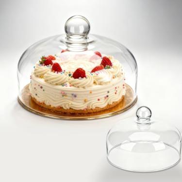 Imagem de Cúpula de bolo de vidro – Capa de suporte de bolo de vidro redondo transparente de 25,4 cm, cloche para bolos, doces, cupcakes e sobremesas, tampa de prato de servir de cozinha, capa durável segura