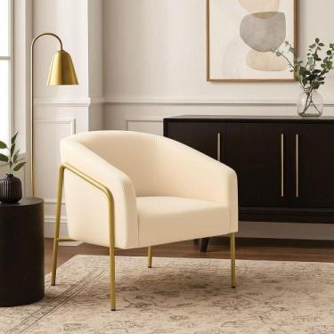 Imagem de Poltrona Sala Industrial Alta Dourado Stella Veludo D03 - D'rossi Bege