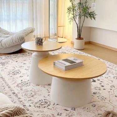 Imagem de Simple Modern Round Coffee Table set of 2, Wooden Tabletop, Iron Base, Rounded Corner Design, Stable Load-bearing, Suitable for Bedroom, Living Room and Study(Yellow)