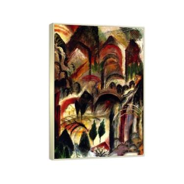 Imagem de RYLJCZ Reprodução de pinturas famosas de Albert Bloch - (Túnel da montanha) Impressão em tela Arte de parede para decoração de sala de estar (80 x 120 cm (31,5 x 47,3 pol)/molduras de champanhe)