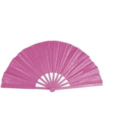 Imagem de Leque Grande Brilho Glitter Colorido Para Festa Dança Carnaval Decoração Luxo Oriental 34x60cm(Leque Glitter Rosa claro,Kit c/3)