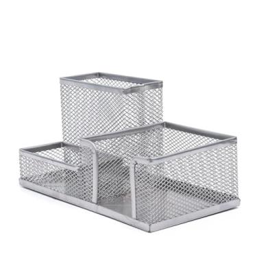 Imagem de Kit 2 Porta Lápis Nicho Escritório com 3 Divisórias - Organizador Mesa Multiuso Canetas Clipes, Fácil Limpeza Durável Plástico Preto