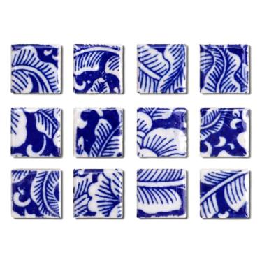 Imagem de 12 peças de ímãs de geladeira mosaico de porcelana azul e branco, padrão de folha, para fotos e anotações em escritórios, cozinhas, armários de armazenamento, geladeiras, armários de armazenamento e