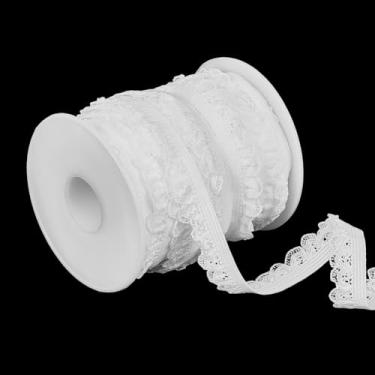 Imagem de AHANDMAKER Acabamento de renda floral elástica de 1,5 cm, 21,87 m, fita de renda elástica branca, fita de nylon elástica com padrão floral para costura DIY, artesanato, embrulho de presente