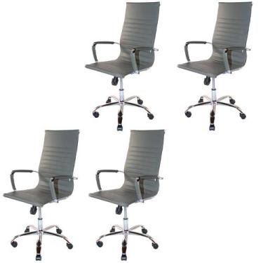 Imagem de Kit 4 Cadeiras Presidente Charles Eames Esteirinha Couro Pu 11P - Atac