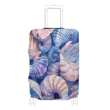 Imagem de Joisal Capa para mala de viagem azul e rosa, protetor de bagagem, identificadores anti-arranhões, acessórios de bagagem de viagem, P, serve para estojo de 45 a 50 cm, Conchas azuis e rosa, XL 29-32 in