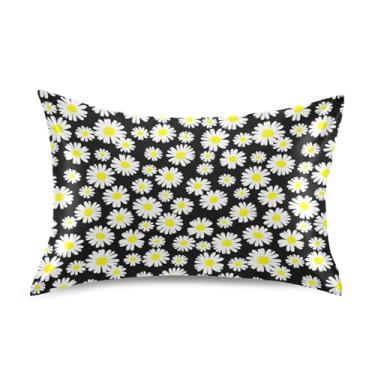 Imagem de Travesseiros Queen King Size chiques margaridas brancas pretas de cetim almofadas legais animais decoração travesseiro travesseiro king size 101,6 cm x 50,8 cm