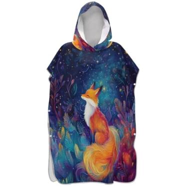 Imagem de Joisal Poncho de surf Fox Starry Night para adultos trocador de roupa de banho toalhas com capuz plus size ponchos de praia para homens