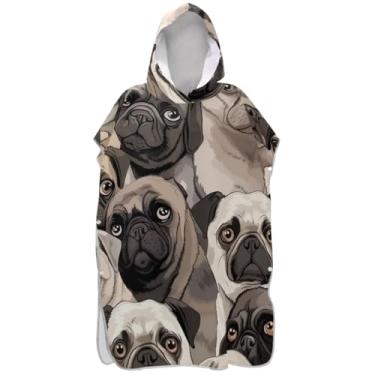 Imagem de Joisal Roupão fofo de trocador de cães pug para adultos, poncho de surfe, unissex, adulto, com capuz, toalha de natação
