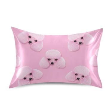 Imagem de Cute Pink Poodles Dogs Cetim Cool Fronhas Estampa Floral Refrescante Padrão King Queen Travesseiros Slips Bedding Pillow Slip Tamanho Padrão 66.0 cm x 50.8 cm