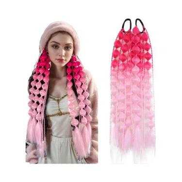 Imagem de Extensão De Rabo De Cavalo Trançado Sintético Colorido Longo Com Elást