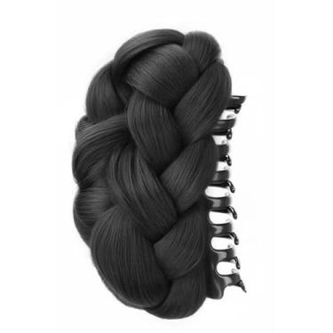 Imagem de Peruca feminina volumizadora de cabelo - coque, fibra sintética resistente a altas temperaturas, preta, perfeita para mulheres e meninas