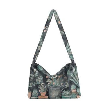 Imagem de GAIGEO Bolsa de ombro feminina para livro de borboleta com flor de girassol, bolsa de ombro de 33 cm, bolsa de ombro feminina, Plantas verdes e cinzas, One Size