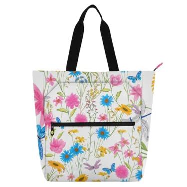 Imagem de GAIGEO Sacolas femininas coloridas Wildflowers para trabalho, lona, escola, com zíper, bolsas fofas, para amantes de livros