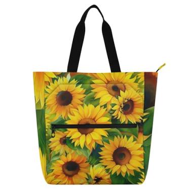 Imagem de Sacola de trabalho de girassóis vibrantes para mulheres, bolsa escolar de lona, para crianças, bolsas fofas, para amantes de livros, presentes