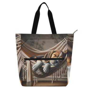 Imagem de GAIGEO Linda bolsa feminina Beagle Dog para trabalho, lona, praia, livro, com zíper, presente diário para amantes de livros