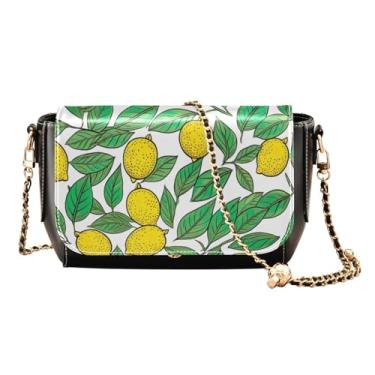 Imagem de Bolsa de ombro feminina de couro PU, bolsa tiracolo feminina de couro, bolsa de couro transversal feminina, Limão amarelo com folhas verdes-1, One Size