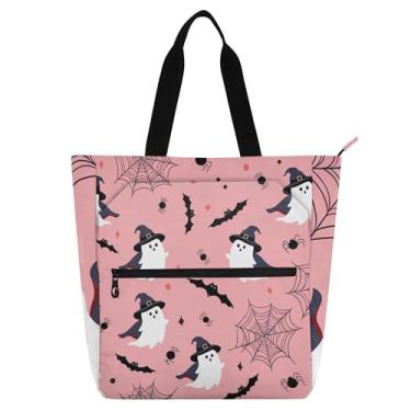 Imagem de Bolsa de trabalho rosa com fantasmas fofos, para mulheres, bolsa de lona para faculdade, escola, utilitário, escritório, livros, presentes