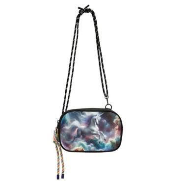 Imagem de TSENQUE Bolsa pequena tiracolo feminina unicórnio nebulosa espaço bolsa de telefone carteira alça longa sobre ombro bolsas viagem