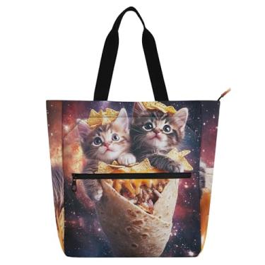 Imagem de GAIGEO Linda bolsa de trabalho espacial de gatos para mulheres, bolsa escolar de lona, bolsa carteiro com compartimentos