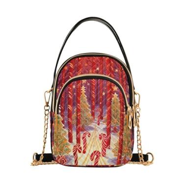 Imagem de GAIGEO Bolsa de ombro com várias maçãs e flores verdes, bolsas de viagem transversais, bolsa tiracolo de ombro para mulheres, Bengala doce de Natal e floco de neve - 4, One Size