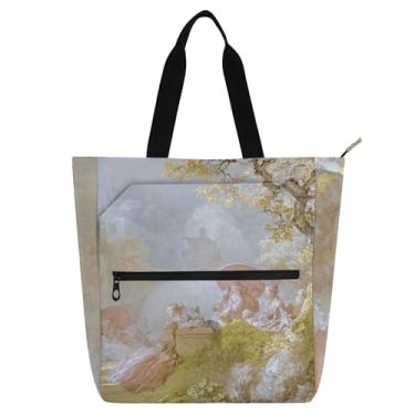 Imagem de GAIGEO Jean Honoré Fragonard Pintura Primavera Bolsas de Trabalho para Mulheres Tote Lona Bolsa Escolar Bolsas Reutilizáveis Amantes de Livros