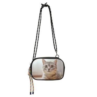 Imagem de TSENQUE Bolsas transversais pequena bolsa feminina carteira para celular gato fofo animal engraçado bolsas de ombro