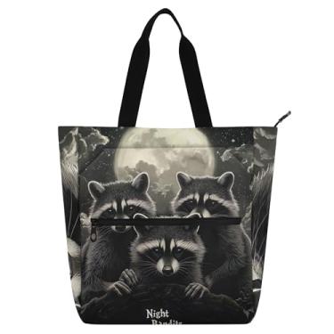 Imagem de Bolsa feminina luar guaxinins cinza bolsa de trabalho lona praia livro tote com zíper utilitário bolsas infantis amantes de livros presentes