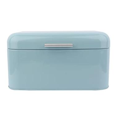 Imagem de GLOGLOW Lancheira/Caixa de Grande Capacidade, à Prova de Impressões Digitais, Recipiente de Armazenamento de Cozinha, Ferro, 12x7,1x6,3 Polegadas, Caixa de Pão de Metal retrô, Nan (Azul)