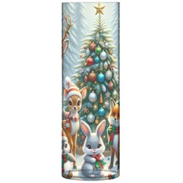 Imagem de Vasos cilíndricos decorativos para flores animais de Natal veado raposa vaso de flores de plástico personalizado floral moderno decoração de quarto, 30 cm x 9,9 cm