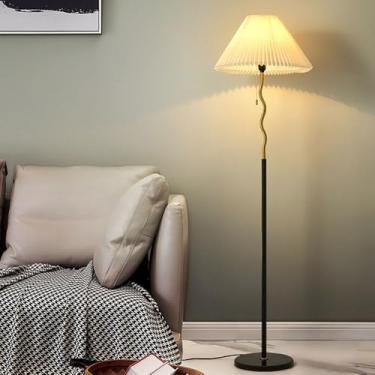 Imagem de Luminária de chão de linho plissado de 63" com intensidade regulável e soquete E27 - Luminária alta e vertical para sala de estar, quarto infantil, corredor, berçário e decoração de casa - D