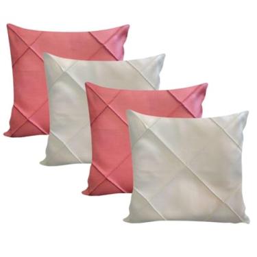 Imagem de Almofadas Cheias em Suede Drapeada 45x45cm Decorativas Sala Quarto Sofá(2 BEGE + 2 ROSE)