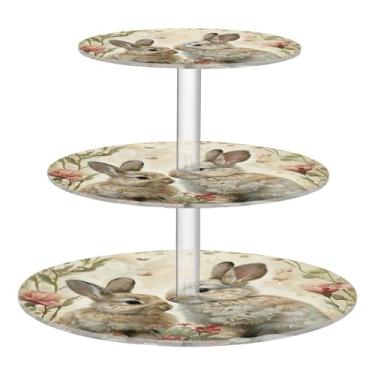Imagem de Suporte de cupcake para festa de chá de 3 níveis, forma de torre de bolo, coelhinhos da primavera, coelhinhos da Páscoa, decoração de mesa, bandeja de comida, organizador de artigos de festa
