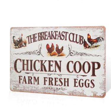 Imagem de dingleiever Placa metálica The Breakfast Coop decoração de parede para cozinha, sala de jantar, sala de estar, quarto