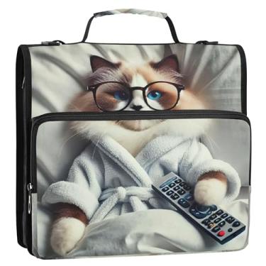 Imagem de Fichário fofo Ragdoll para gatos de estimação de 3 cm com 3 anéis, organizador de fichários de zíper resistente, bolsa escolar com alça de ombro divertida, suporte para 500 folhas