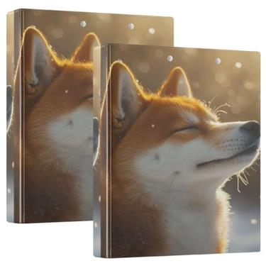 Imagem de Fichários personalizados Happy Shiba Inu Snowy Art de 3 cm com 3 anéis para 200 folhas, pastas, portfólio, impressão, anel redondo, fichário, receita, 31,5 x 27 x 6 cm, 1 pacote