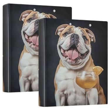 Imagem de Fichário personalizado Happy Bulldog Martini Glass com 3 anéis de 3 cm comporta 200 folhas para prancheta com impressão de anel redondo, 31,5 x 27 x 6 cm, 1 pacote