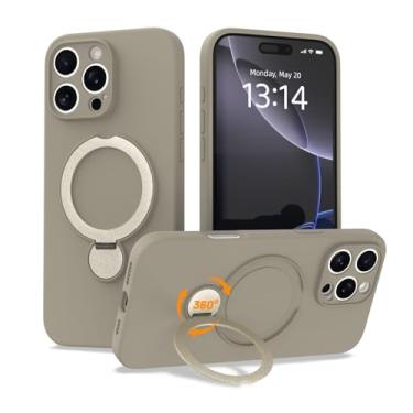 Imagem de IAIYOXI Capa de silicone com rotação de 360° atualizada para iPhone 15 com suporte invisível, forro de microfibra macio antiarranhões dentro da capa de telefone com suporte giratório para mulheres e