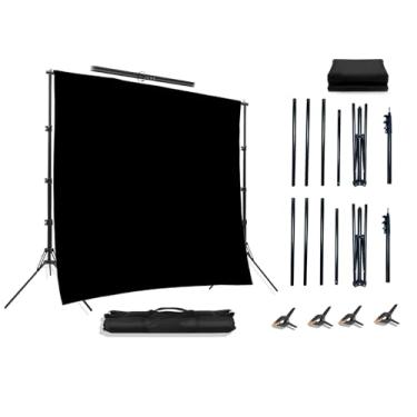 Imagem de Pano de fundo preto de estúdio fotográfico de 3 x 2 metros com kit de suporte para cabine de fotos, festas, aniversário de balão, casamento com 4 grampos, bolsa de transporte, ajustável, desmontagem