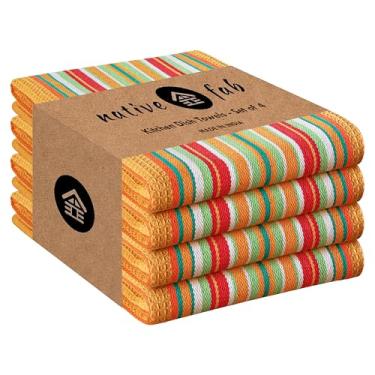 Imagem de Native Fab Toalhas de cozinha mexicanas listradas de salsa, pacote com 4, 45 x 71 cm, 100% algodão, altamente absorvente, macio, toalha de prato para secar pratos, uso diário na cozinha, reutilizável