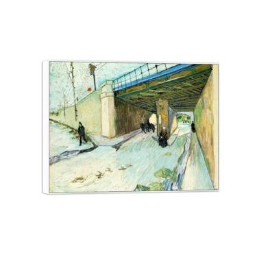 Imagem de Vincent van Gogh Famosa pintura em tela de arte de parede pronta para pendurar. Viaduto. Imagem em moldura branca para decoração de sala de estar 60 x 80 cm 24 x 31 pol
